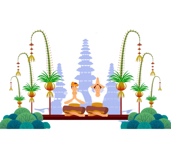 sepasang pria dan wanita sembayang di pura